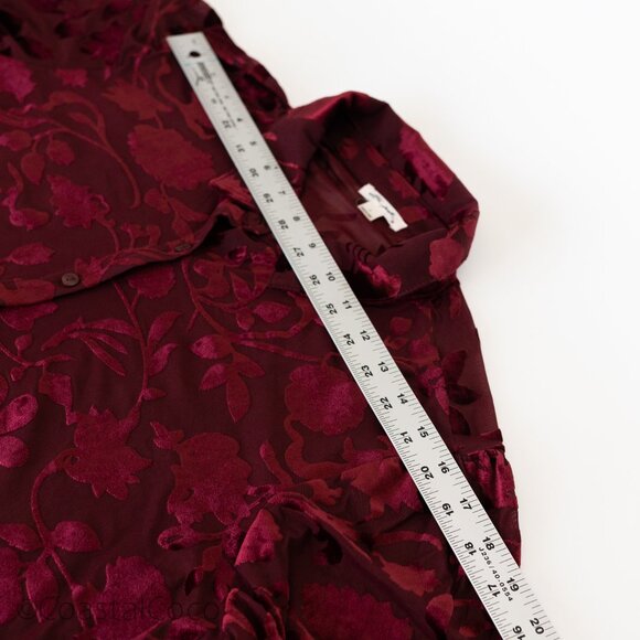 Ultra Pink Burnout Velvet Blouse L Burgundy Floral Sheer Romantic Goth Vampy - Picture 13 of 13